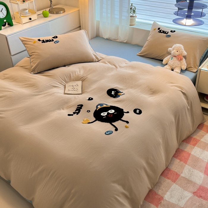 91家纺网 家纺一手货源 找家纺 优承佳生活馆 2024新款水洗m毛巾绣四件套 黑煤球