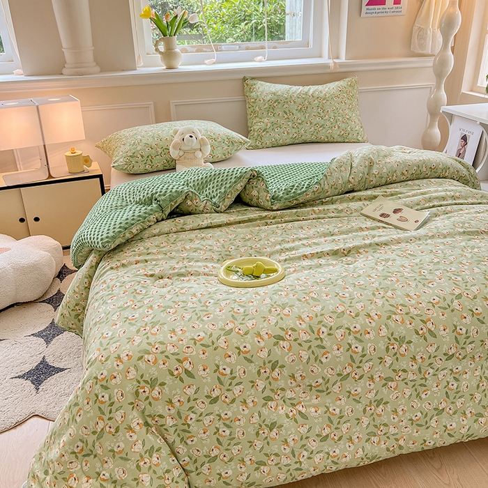 91家纺网 家纺一手货源 找家纺 居易简 2025新款水洗棉双层纱豆豆被加绒被子被芯直播豆豆绒被被子被芯冬被春秋被 棉花絮语