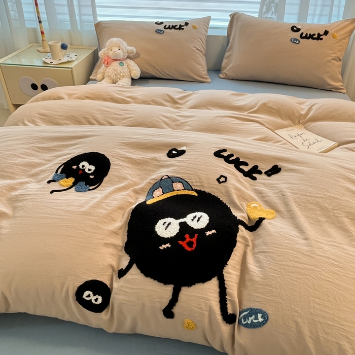 91家纺网 家纺一手货源 找家纺 优承佳生活馆 2024新款水洗m毛巾绣四件套 黑煤球