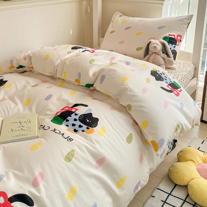 91家纺网 家纺一手货源 找家纺 吉象家纺 2025新款全棉印花款三件套 靴子猫