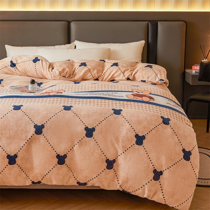 91家纺网 家纺一手货源 找家纺 董韵家纺 2025新款高克重全消光牛奶绒法莱绒金貂绒印花单品被套床裙四件套（提供买家秀） 爱克斯-卡其