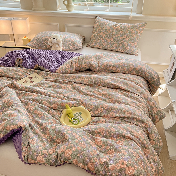 91家纺网 家纺一手货源 找家纺 居易简 2025新款水洗棉双层纱豆豆被加绒被子被芯直播豆豆绒被被子被芯冬被春秋被 莫奈庄园