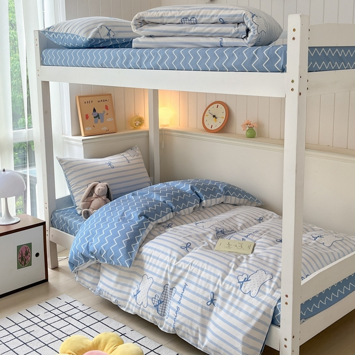 91家纺网 家纺一手货源 找家纺 吉象家纺 2025新款全棉印花款三件套 奔跑兔