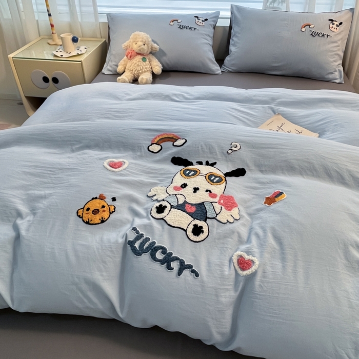 91家纺网 家纺一手货源 找家纺 优承佳生活馆 2024新款水洗m毛巾绣四件套 幸运小奶狗