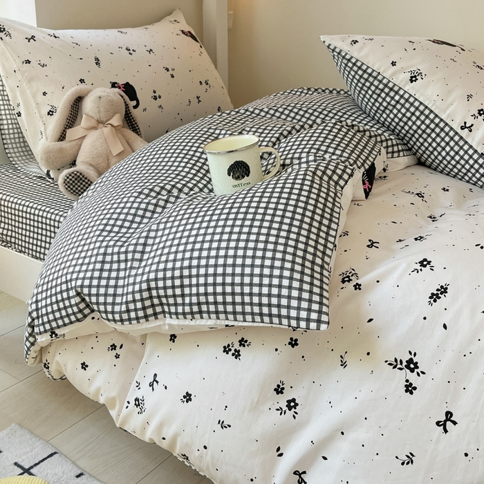 91家纺网 家纺一手货源 找家纺 吉象家纺 2025新款全棉印花款三件套 小黑猫