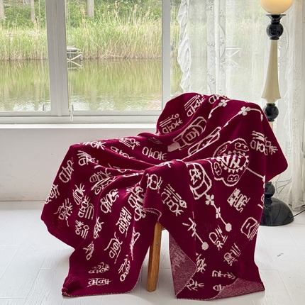 91家纺网 家纺一手货源 找家纺 （总）栩裕纺织 2024新款中式风高端婚礼喜字毛毯（可定制）