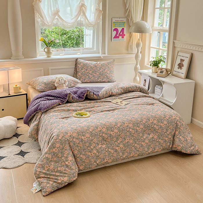 91家纺网 家纺一手货源 找家纺 居易简 2025新款水洗棉双层纱豆豆被加绒被子被芯直播豆豆绒被被子被芯冬被春秋被 莫奈庄园