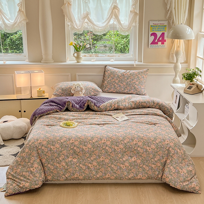 91家纺网 家纺一手货源 找家纺 居易简 2025新款水洗棉双层纱豆豆被加绒被子被芯直播豆豆绒被被子被芯冬被春秋被 莫奈庄园