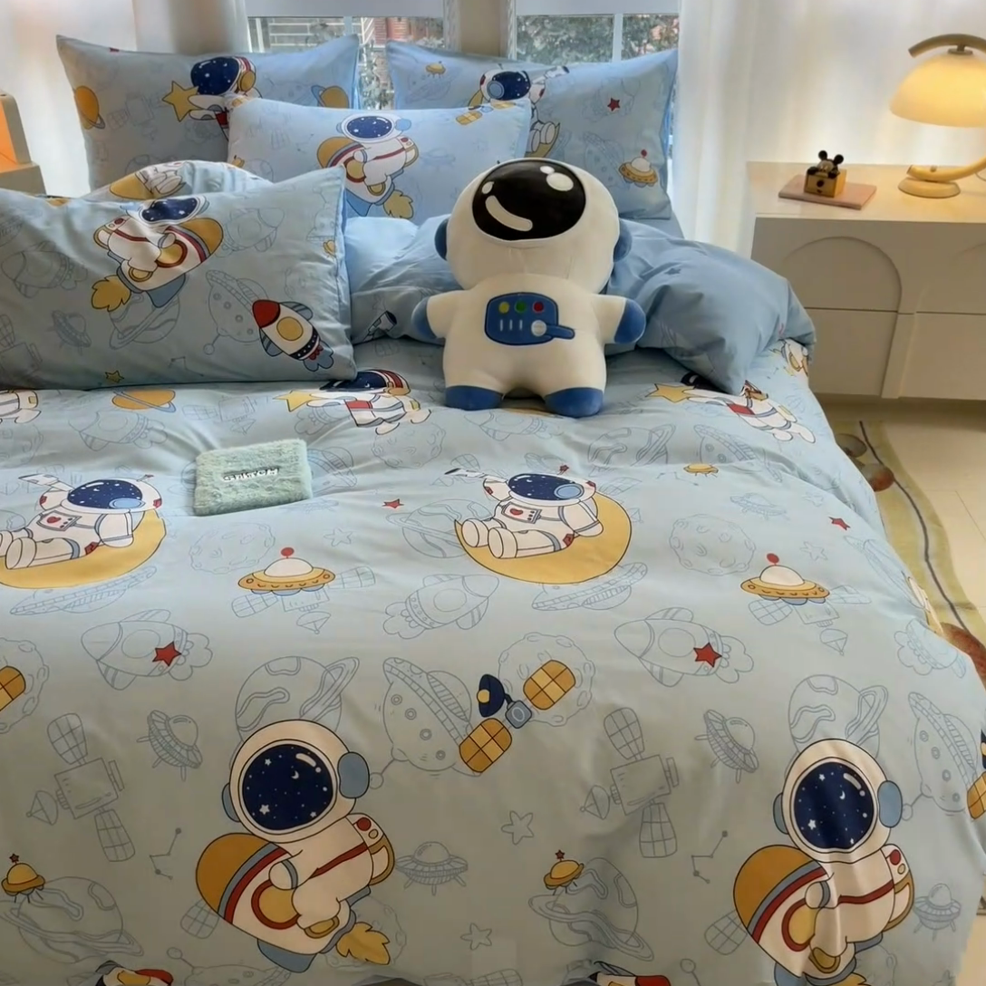 91家纺网 家纺一手货源 找家纺 博雅 2024新款宇航员系列全棉四件套（专版花型） 环游太空