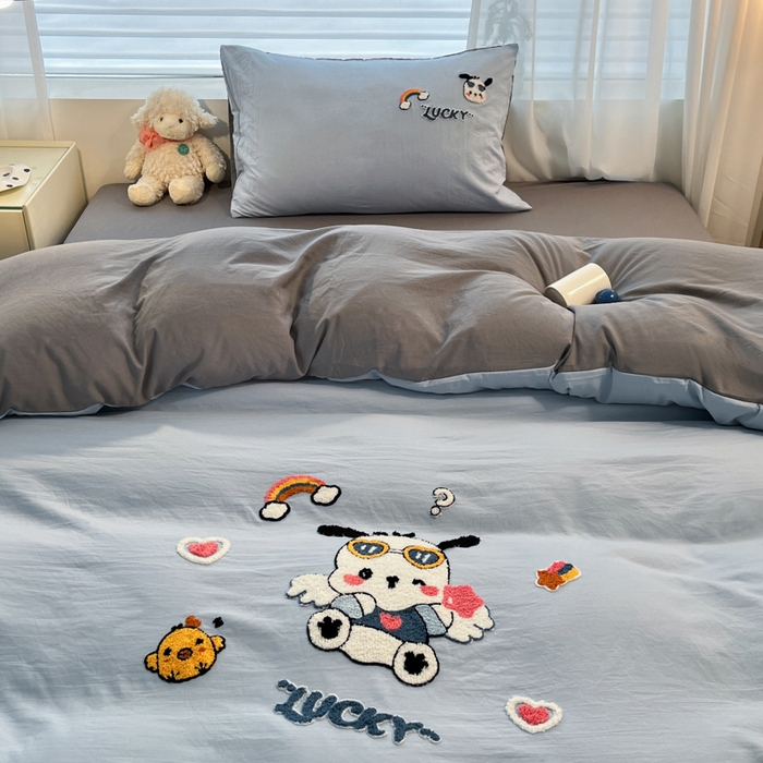 91家纺网 家纺一手货源 找家纺 优承佳生活馆 2024新款水洗m毛巾绣四件套 幸运小奶狗