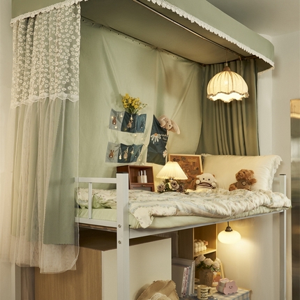 91家纺网 家纺一手货源 找家纺 （总）卓尔居 2025新款浪漫学生宿舍雪尼尔交织工艺蕾丝幔纱U型导轨蚊帐-繁华