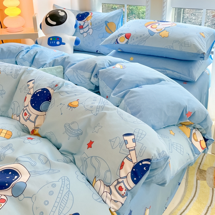 91家纺网 家纺一手货源 找家纺 博雅 2024新款宇航员系列全棉四件套（专版花型） 环游太空