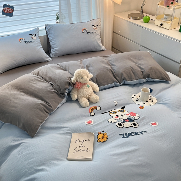 91家纺网 家纺一手货源 找家纺 优承佳生活馆 2024新款水洗m毛巾绣四件套 幸运小奶狗