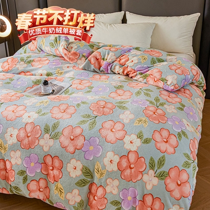 91家纺网 家纺一手货源 找家纺 董韵家纺 2025新款高克重全消光牛奶绒法莱绒金貂绒印花单品被套床裙四件套（提供买家秀） 伊莲的早晨
