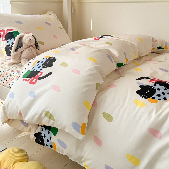 91家纺网 家纺一手货源 找家纺 吉象家纺 2025新款全棉印花款三件套 靴子猫