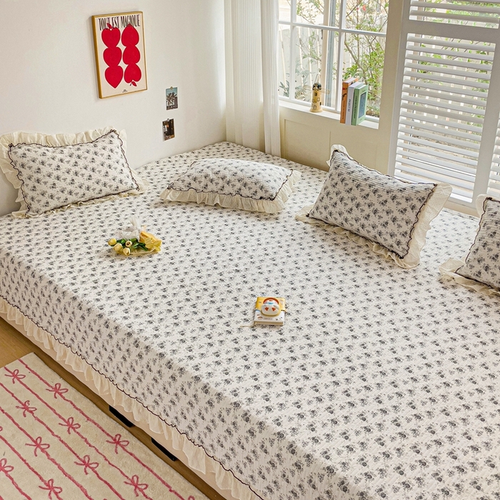 91家纺网 家纺一手货源 找家纺 暖居 2024纯棉榻榻米四件套单件农村大炕盖支持定制绗缝防滑单件纯棉床单四季通用 水墨