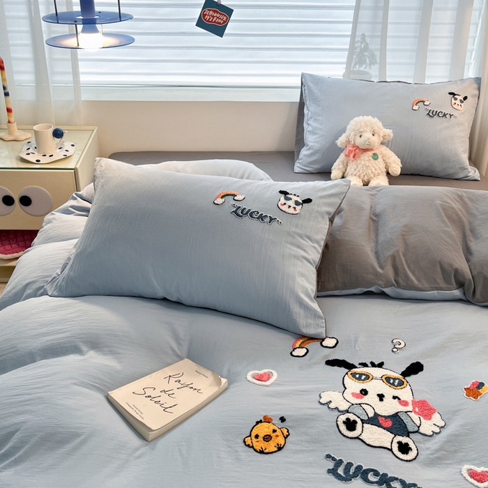 91家纺网 家纺一手货源 找家纺 优承佳生活馆 2024新款水洗m毛巾绣四件套 幸运小奶狗