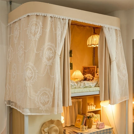 91家纺网 家纺一手货源 找家纺 （总）卓尔居 2025新款浪漫学生蚊帐宿舍雪尼尔交织工艺蕾丝幔纱U型导轨蚊帐-镜中花 