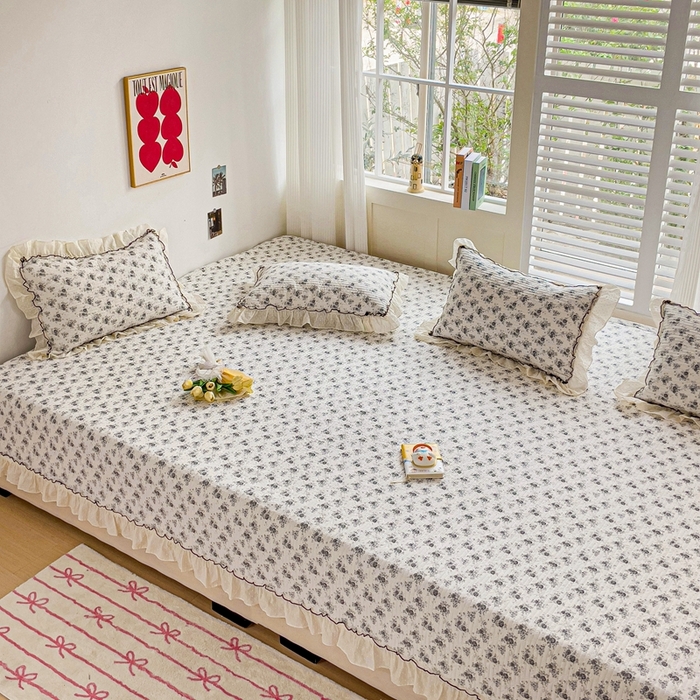 91家纺网 家纺一手货源 找家纺 暖居 2024纯棉榻榻米四件套单件农村大炕盖支持定制绗缝防滑单件纯棉床单四季通用 水墨