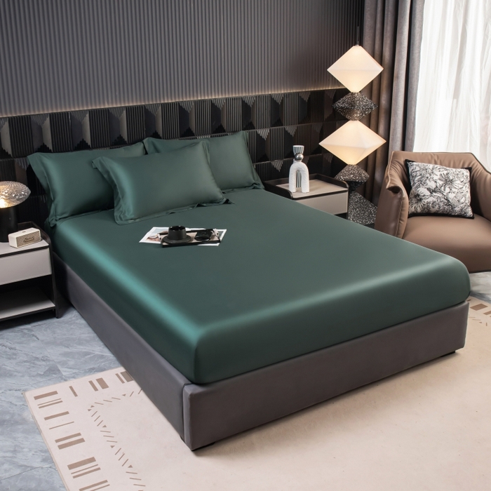 91家纺网 家纺一手货源 找家纺 好阁家纺 2024新款进口LF级60S莱赛尔莱赛尔床笠两件套三件套 曼岛绿