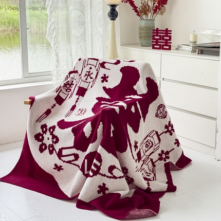 91家纺网 家纺一手货源 找家纺 （总）栩裕纺织 2024新款中式风高端婚礼喜字毛毯（可定制）