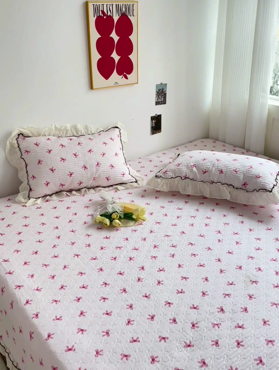 91家纺网 家纺一手货源 找家纺 暖居 2024纯棉榻榻米四件套单件农村大炕盖支持定制绗缝防滑单件纯棉床单四季通用 粉蝴蝶结