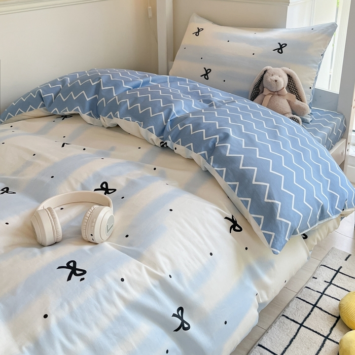 91家纺网 家纺一手货源 找家纺 吉象家纺 2025新款全棉印花款三件套 蓝茵