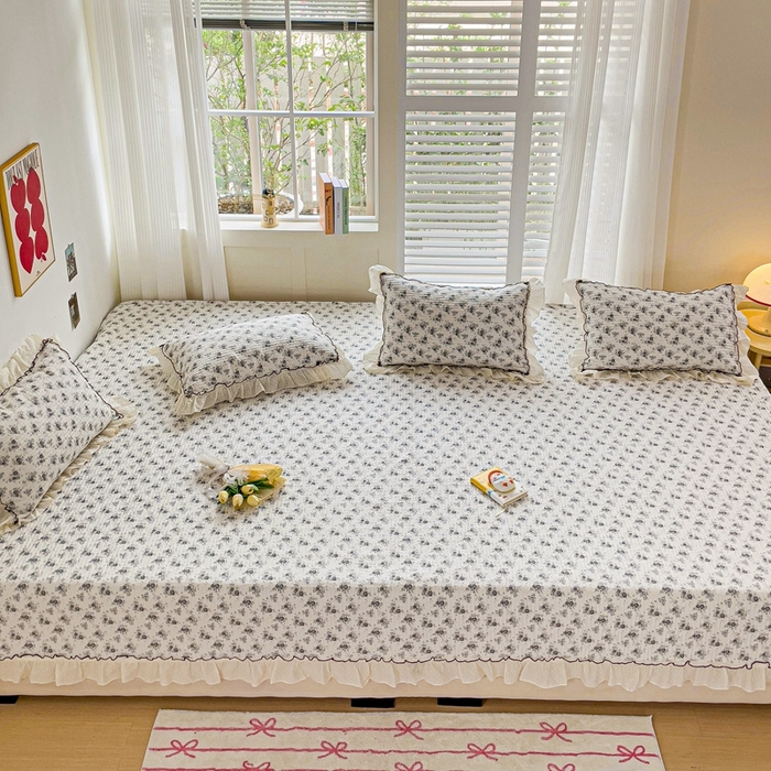 91家纺网 家纺一手货源 找家纺 暖居 2024纯棉榻榻米四件套单件农村大炕盖支持定制绗缝防滑单件纯棉床单四季通用 水墨