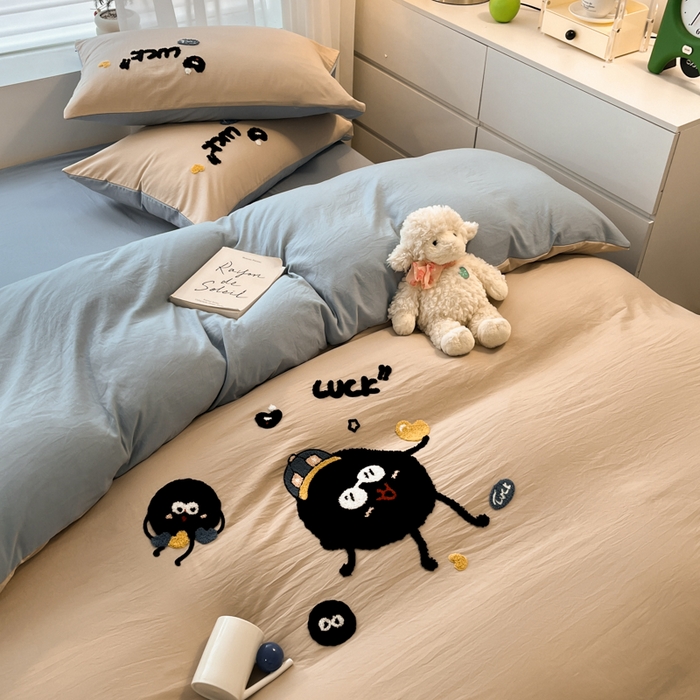 91家纺网 家纺一手货源 找家纺 优承佳生活馆 2024新款水洗m毛巾绣四件套 黑煤球