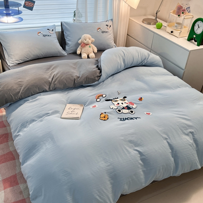 91家纺网 家纺一手货源 找家纺 优承佳生活馆 2024新款水洗m毛巾绣四件套 幸运小奶狗