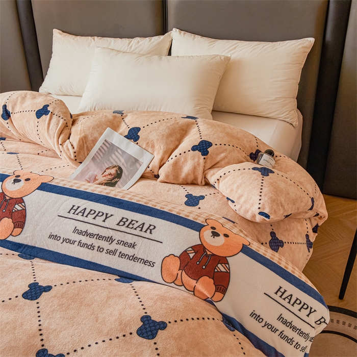 91家纺网 家纺一手货源 找家纺 董韵家纺 2025新款高克重全消光牛奶绒法莱绒金貂绒印花单品被套床裙四件套（提供买家秀） 爱克斯-卡其