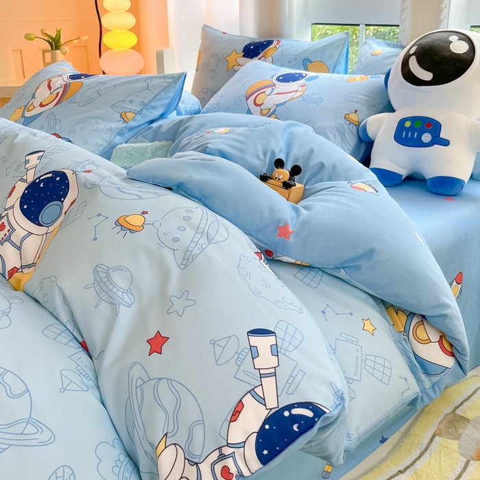 91家纺网 家纺一手货源 找家纺 博雅 2024新款宇航员系列全棉四件套（专版花型） 环游太空