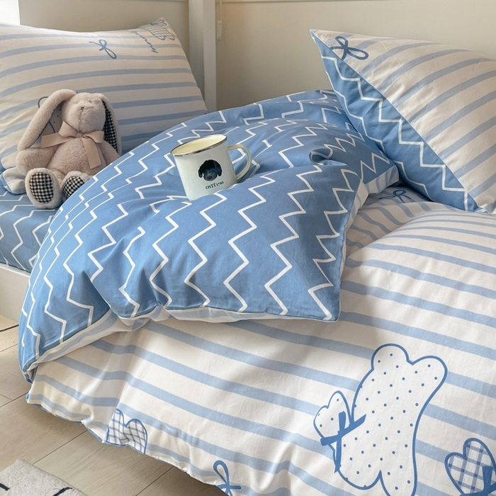 91家纺网 家纺一手货源 找家纺 吉象家纺 2025新款全棉印花款三件套 奔跑兔