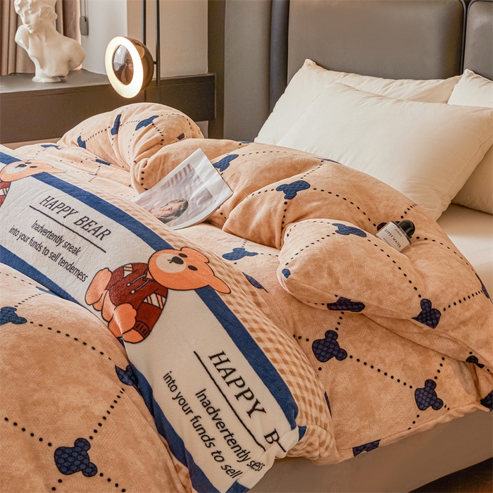 91家纺网 家纺一手货源 找家纺 董韵家纺 2025新款高克重全消光牛奶绒法莱绒金貂绒印花单品被套床裙四件套（提供买家秀） 爱克斯-卡其