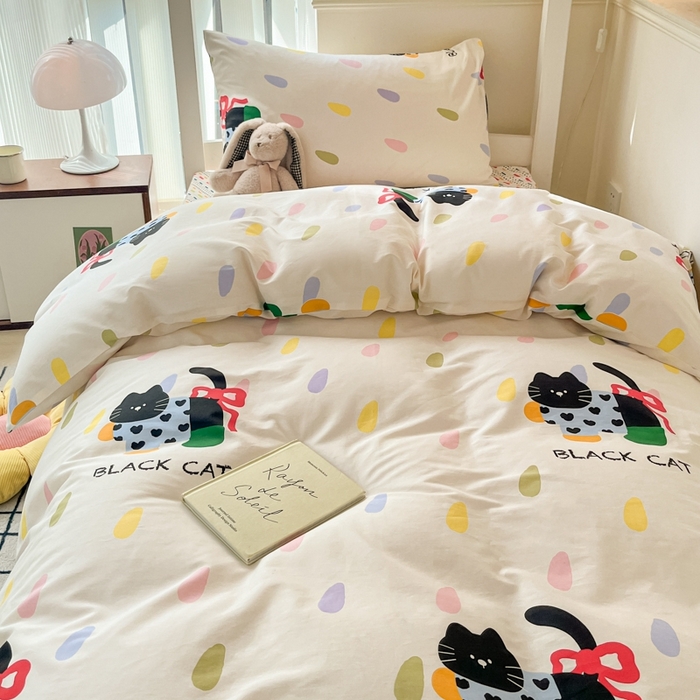 91家纺网 家纺一手货源 找家纺 吉象家纺 2025新款全棉印花款三件套 靴子猫