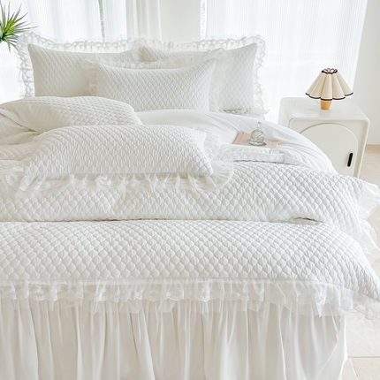 2026新款法式高级芭蕾风重工刺绣蕾丝花边套件床盖床裙三件套四件套 芭蕾-白