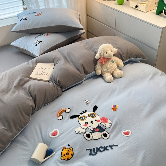 91家纺网 家纺一手货源 找家纺 优承佳生活馆 2024新款水洗m毛巾绣四件套 幸运小奶狗