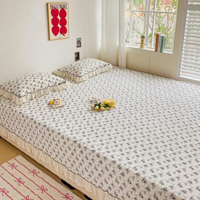 91家纺网 家纺一手货源 找家纺 暖居 2024纯棉榻榻米四件套单件农村大炕盖支持定制绗缝防滑单件纯棉床单四季通用 水墨