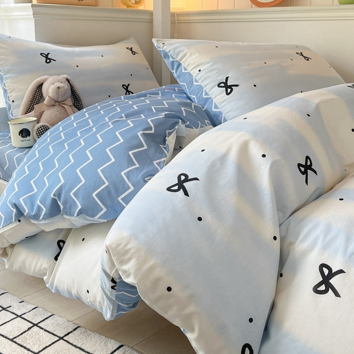 91家纺网 家纺一手货源 找家纺 吉象家纺 2025新款全棉印花款三件套 蓝茵