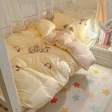 2024新款水洗棉卡通小清新毛巾绣四件套宿舍三件套学生款 帕恰-奶黄奶茶