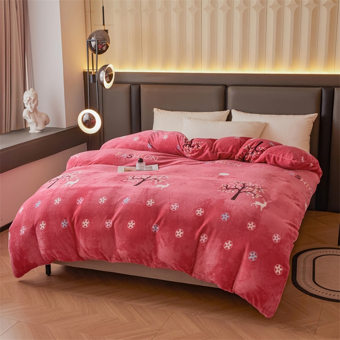91家纺网 家纺一手货源 找家纺 董韵家纺 2025新款高克重全消光牛奶绒法莱绒金貂绒印花单品被套床裙四件套（提供买家秀） 一路发财-豆沙