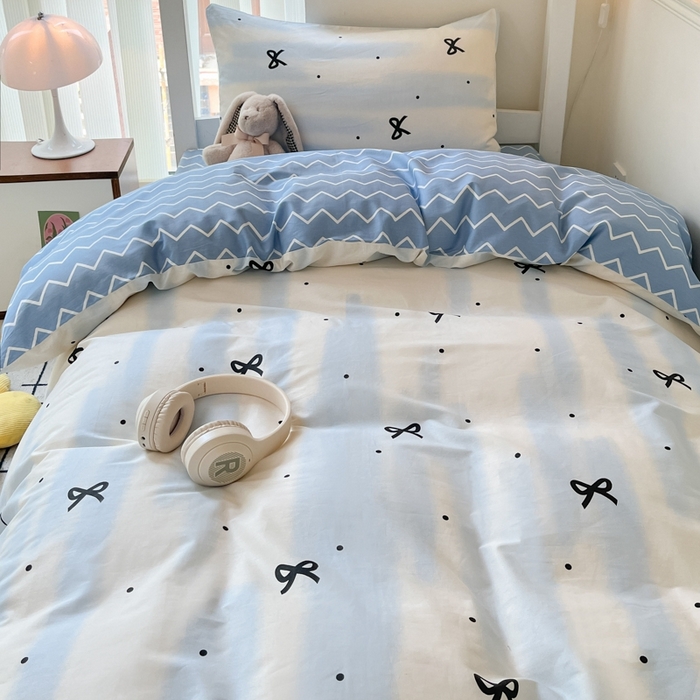 91家纺网 家纺一手货源 找家纺 吉象家纺 2025新款全棉印花款三件套 蓝茵