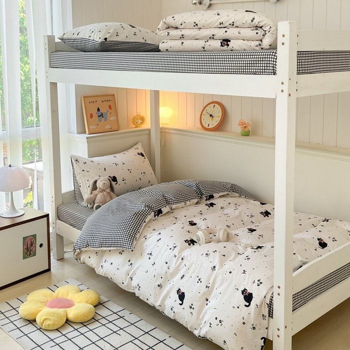 91家纺网 家纺一手货源 找家纺 吉象家纺 2025新款全棉印花款三件套 小黑猫