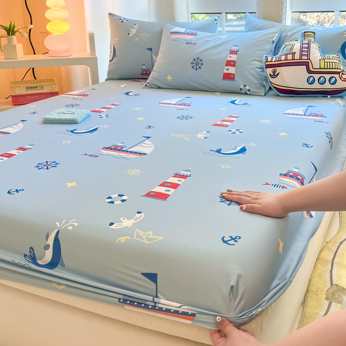 91家纺网 家纺一手货源 找家纺 博雅 2024新款宇航员系列全棉四件套（专版花型） 扬帆起航