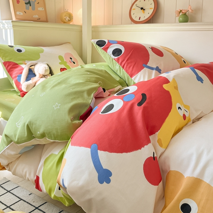 91家纺网 家纺一手货源 找家纺 吉象家纺 2025新款全棉印花款三件套 微笑天团