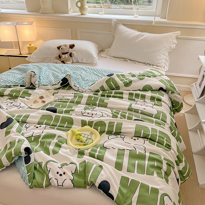 91家纺网 家纺一手货源 找家纺 居易简 2025新款水洗棉双层纱豆豆被加绒被子被芯直播豆豆绒被被子被芯冬被春秋被 皮皮狗