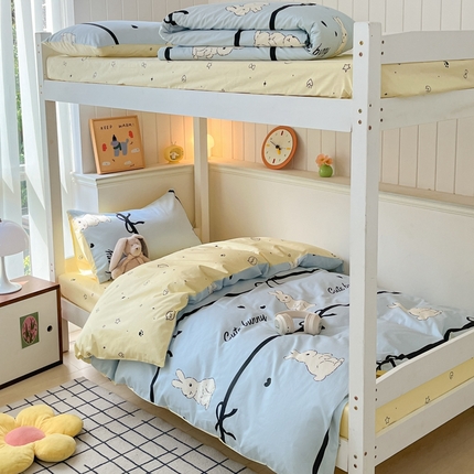 91家纺网 家纺一手货源 找家纺 吉象家纺 2025新款全棉印花款三件套 玉兔-浅蓝