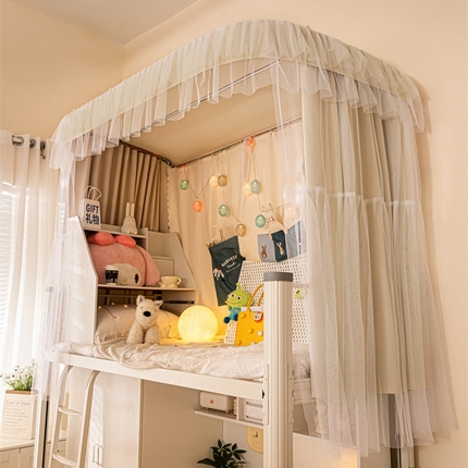 91家纺网 家纺一手货源 找家纺 （总）卓尔居 2025新款浪漫学生宿舍雪尼尔交织工艺蕾丝幔纱U型导轨蚊帐-茜茜公主