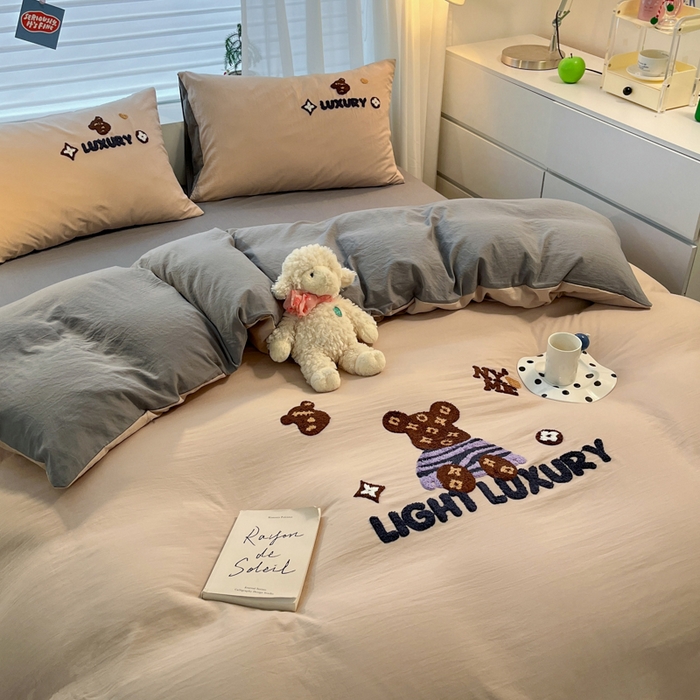 91家纺网 家纺一手货源 找家纺 优承佳生活馆 2024新款水洗m毛巾绣四件套 条纹熊熊