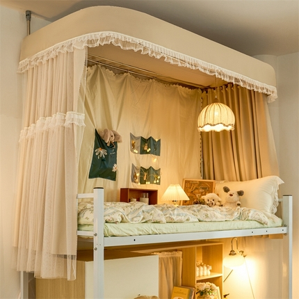 91家纺网 家纺一手货源 找家纺 （总）卓尔居 2025新款浪漫学生蚊帐宿舍雪尼尔交织工艺蕾丝幔纱U型导轨蚊帐-远莺
